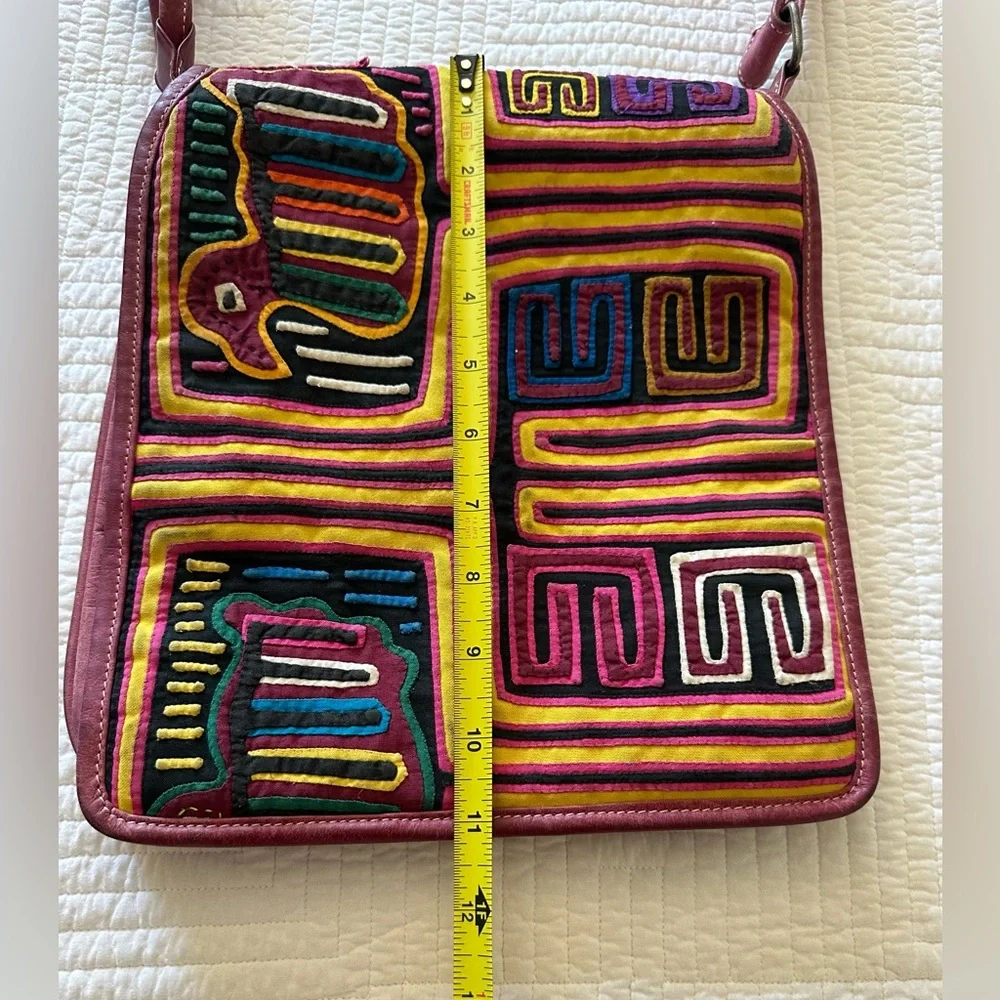 Multicolor Geometric Crossbody Bag Leather Embroidered